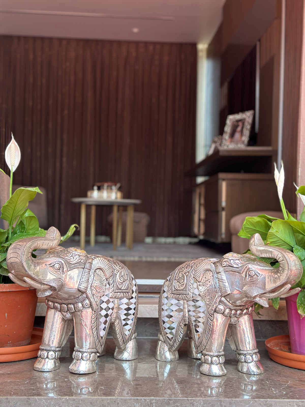 Elephant Pair with Mother of Pearl Detailing