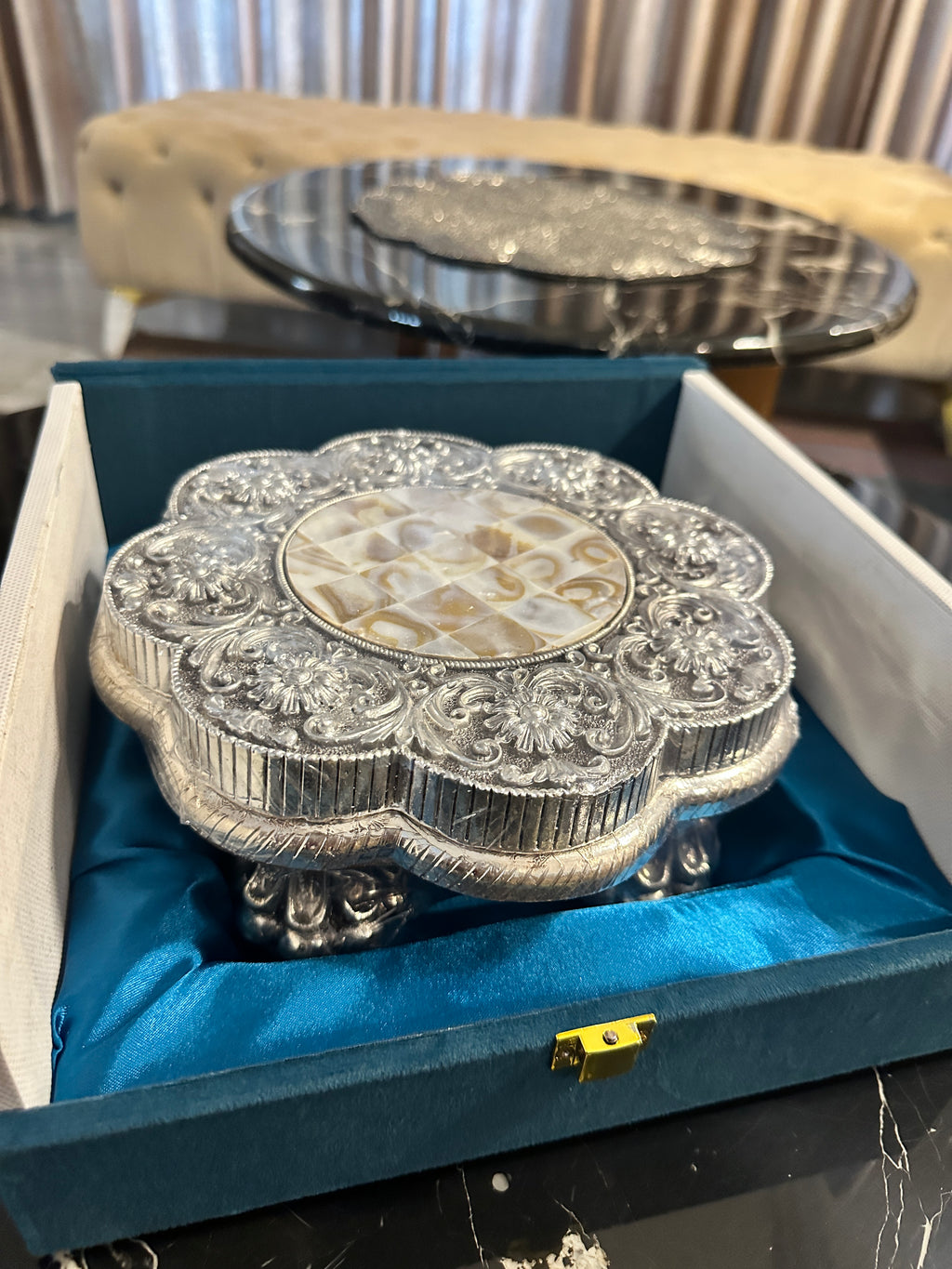 Round Chowki with Mother of Pearl Detailing