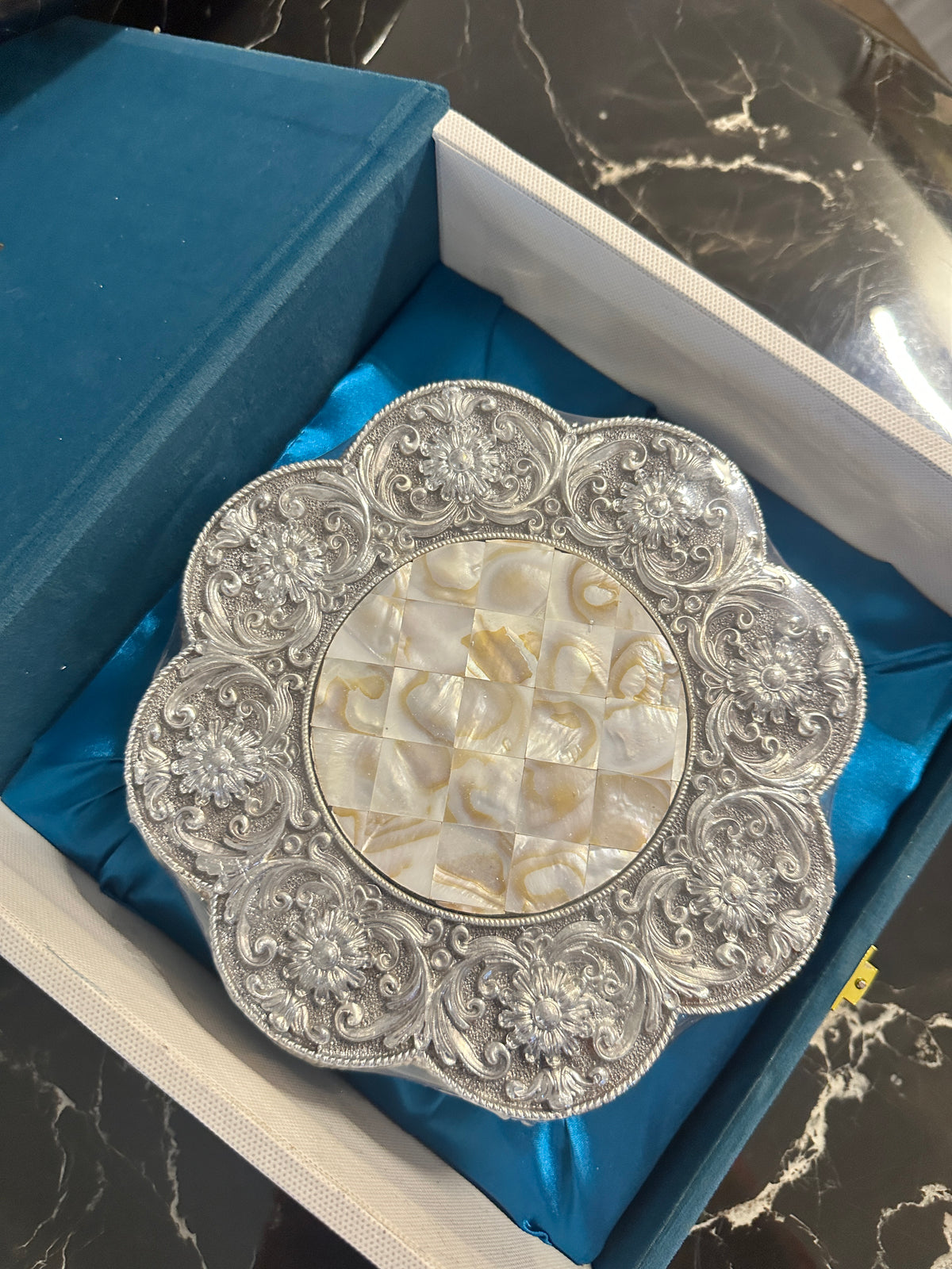 Round Chowki with Mother of Pearl Detailing