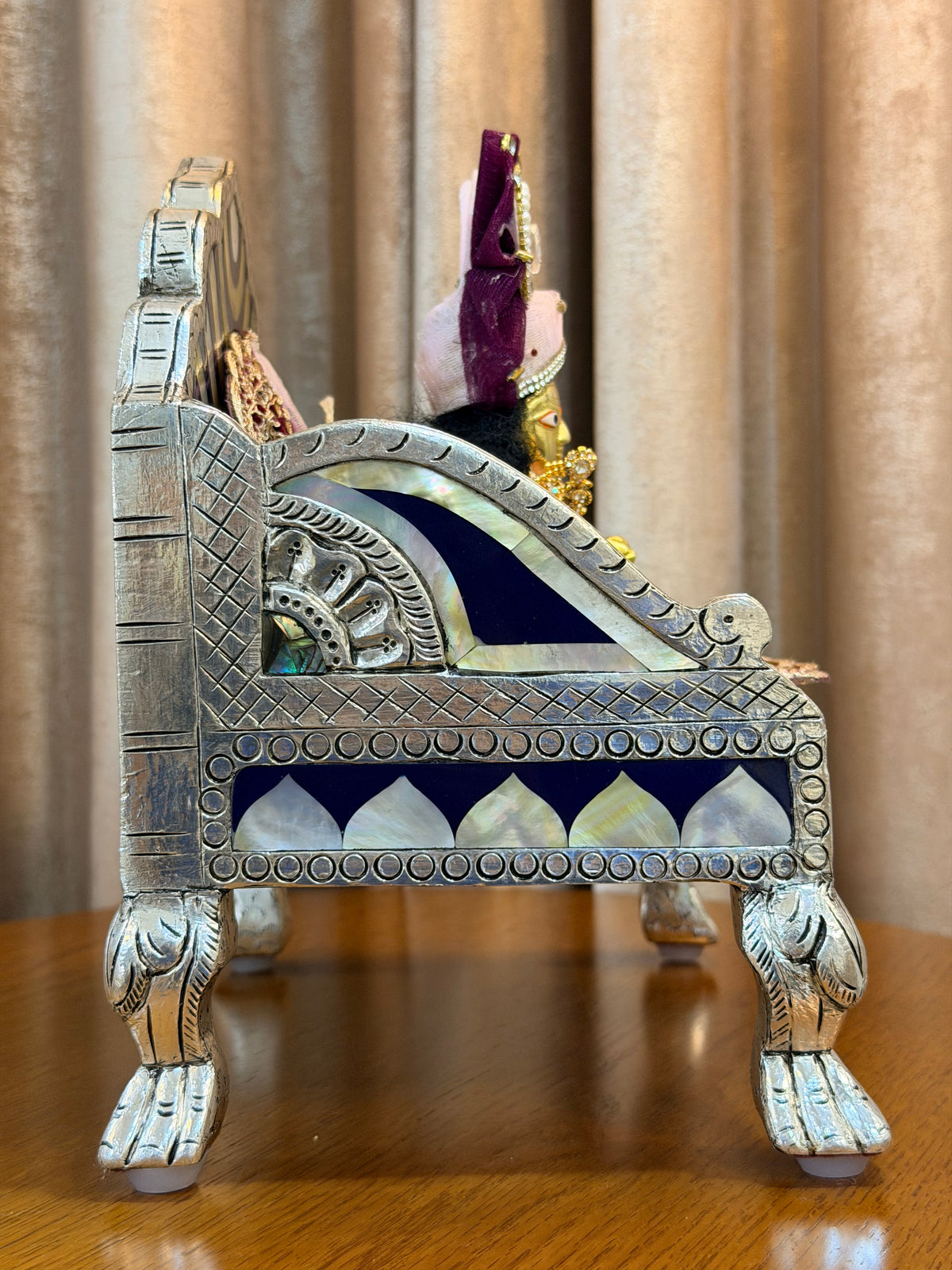 Silver Singhasan with Mother of Pearl detailing