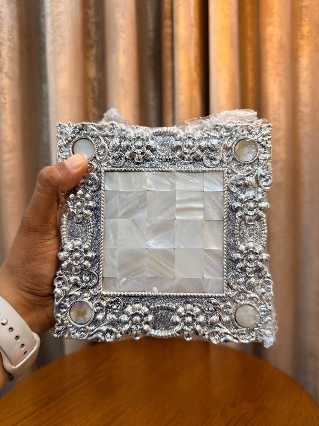 Silver Chowki with Mother of Pearl Detailing