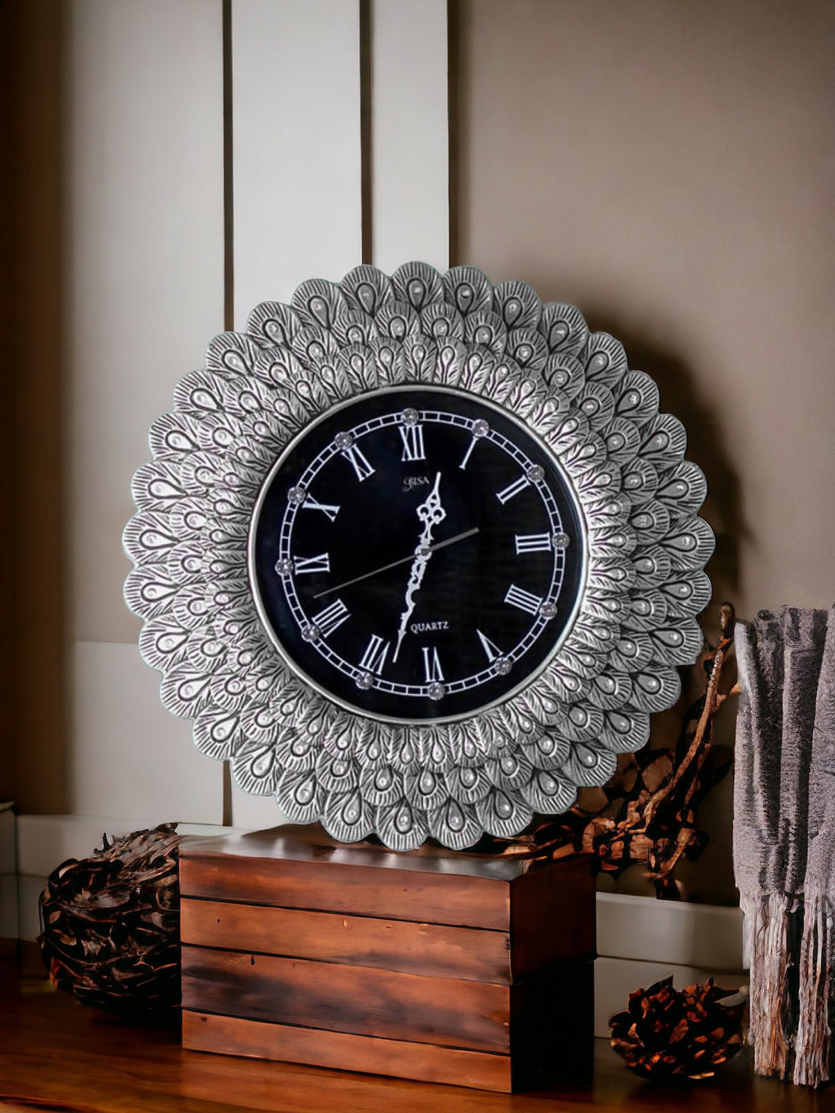 Silver Round Wall Clock