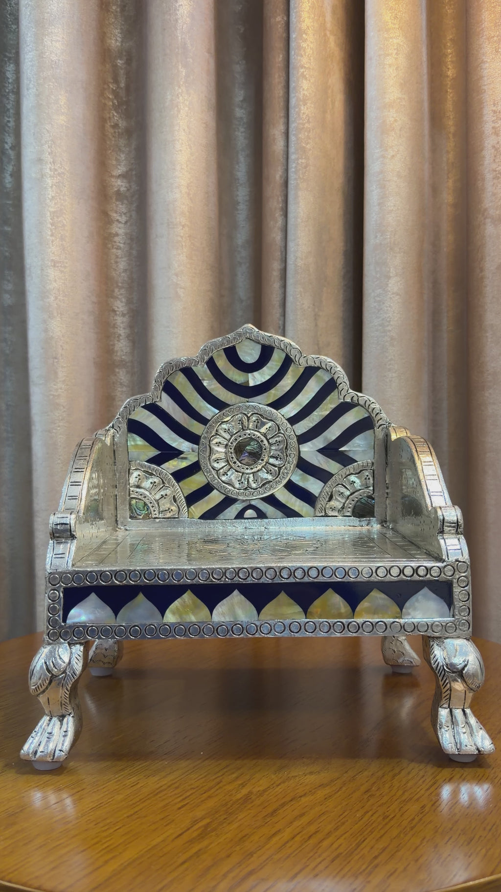 Silver Singhasan with Mother of Pearl detailing